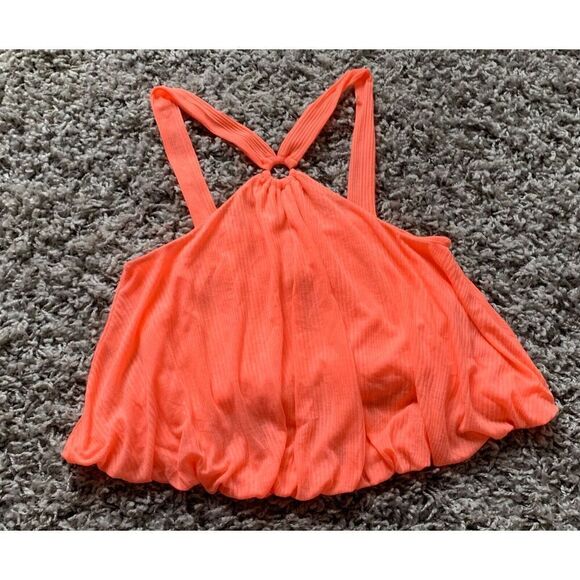 b2 NWOT NEW Free People Just A Fling BRIGHT ORANGE Halter BOHO Tank Top sz M - Picture 2 of 7